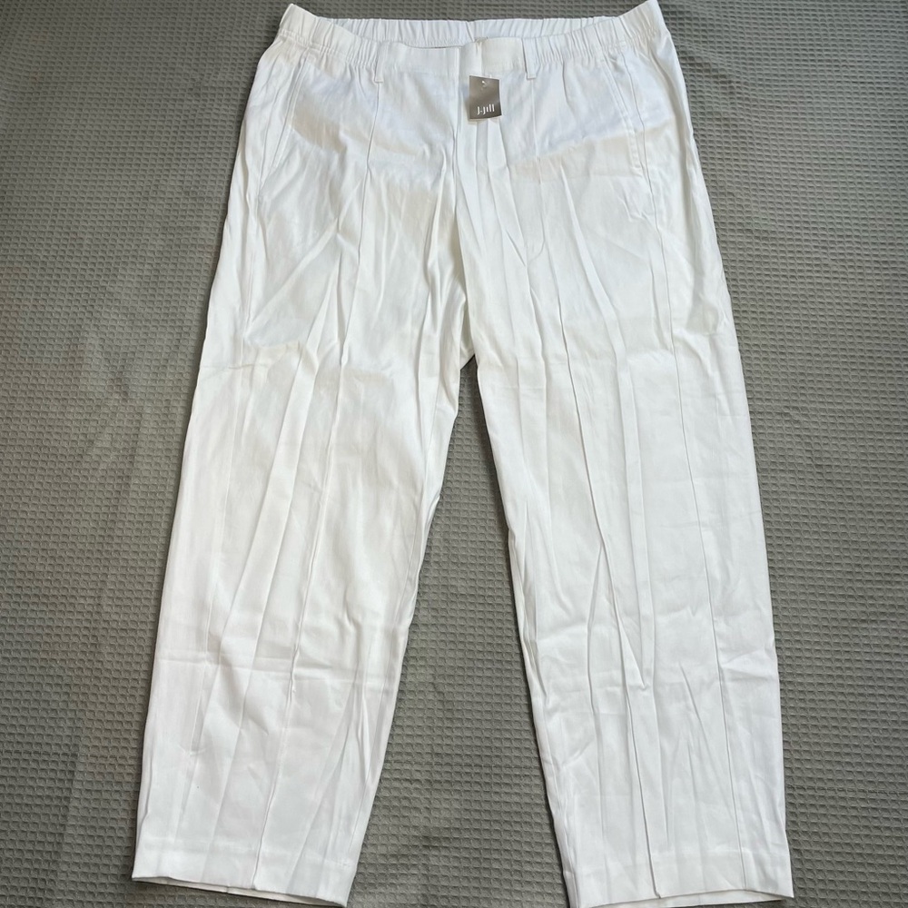 New J.Jill Linen Stretch Pants XLT XL Tall Pull On White Beach Resort